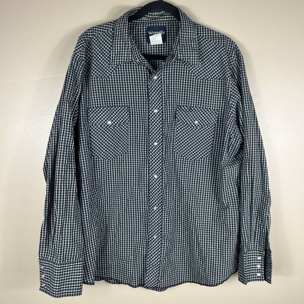 Wrangler Western Plaid Pearl Snap Button Shirt Mens XL Sleeve 75204PP